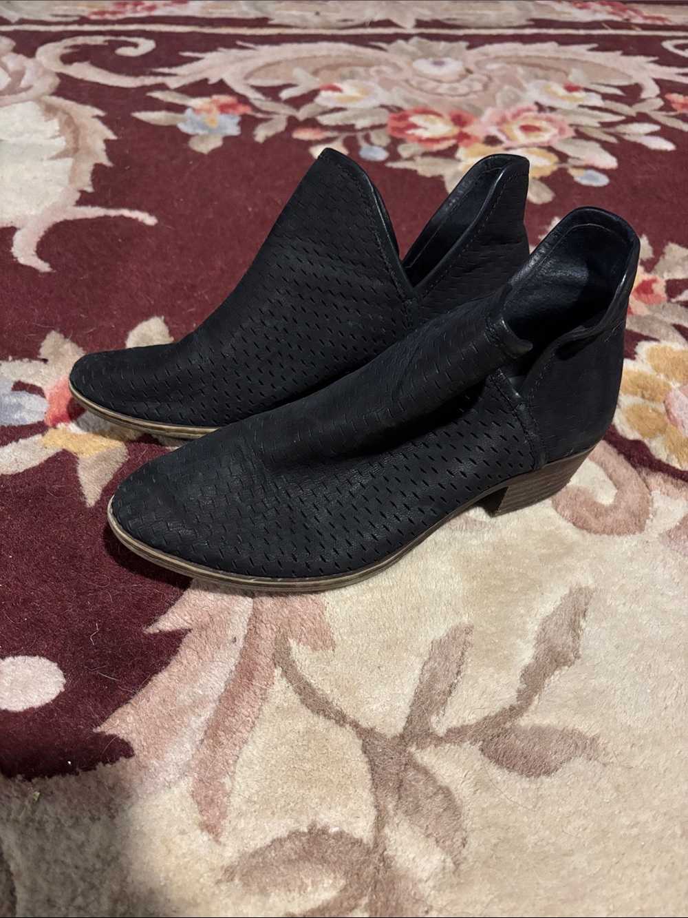 Lucky brand Women's Black Perforated Ankle Booties - Sleek Slip-On Style
